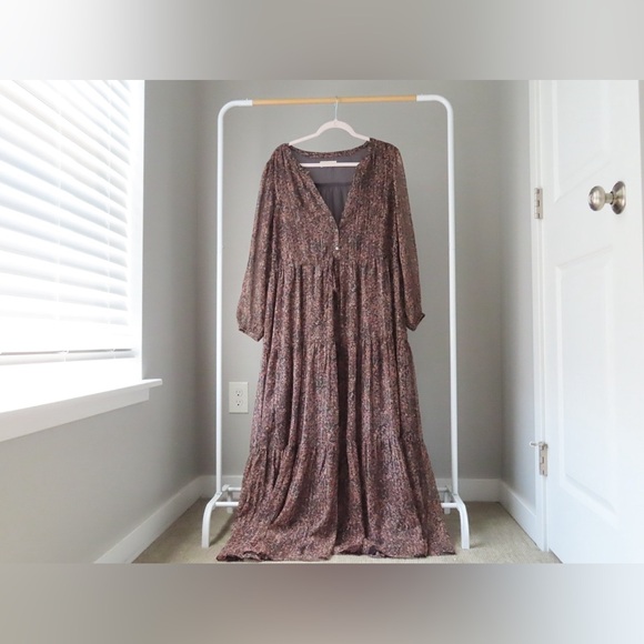 Lucky Brand Printed Metallic Maxi Dress - Size XL | Boho Chic & Glamorous - Picture 2 of 4